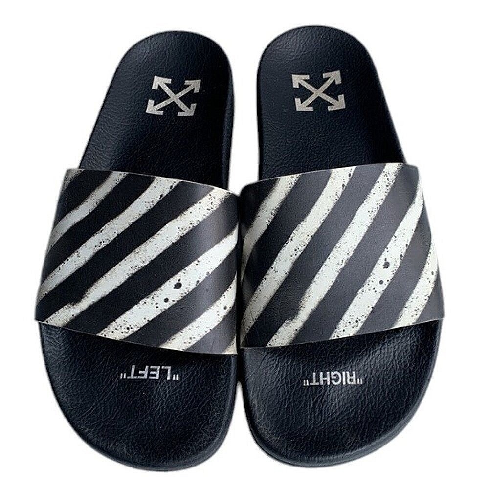 Off-White Slide Sandals Spray Stripe Men's 8 Black White Rubber Luxury Beach